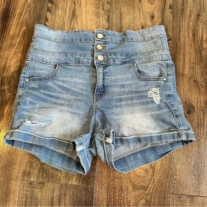 Tinseltown Women's Denim High Rise Roll Cuff Distressed Denim Shorts, Size: 11